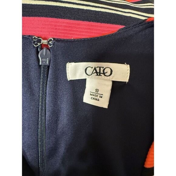 Cato Fully Lined Multicolor Dress with Multidirectional Stripes V-Neck Size 10 - Picture 9 of 11